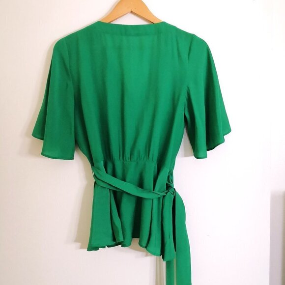 New LOFT Wrap Top With Flutter Sleeves And Slight Peplum Green Size S - Picture 4 of 5